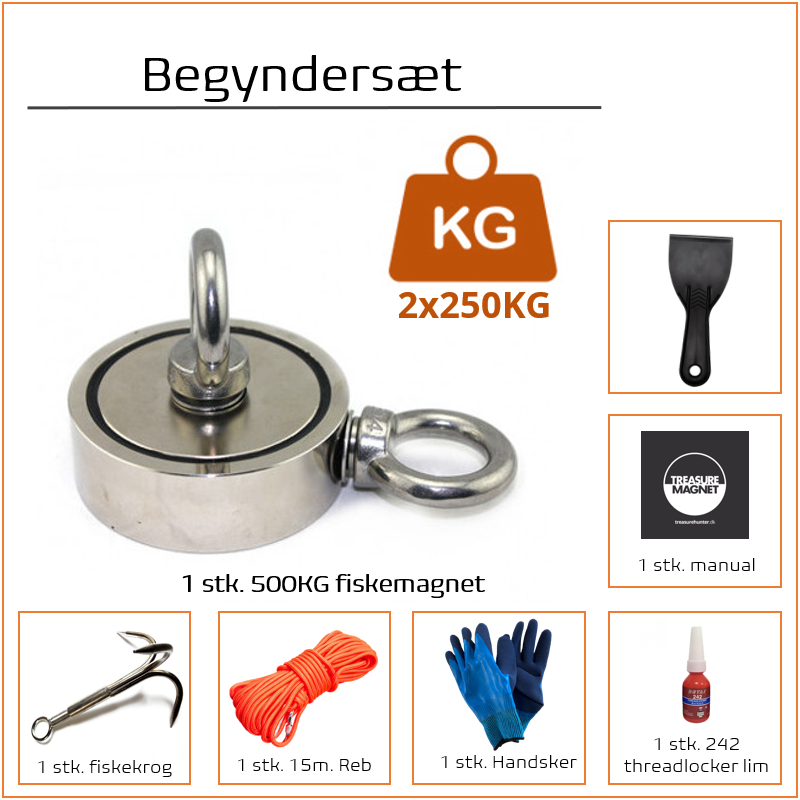 Fiskemagnet til magnetfiskeri - Begyndersæt - 500KG