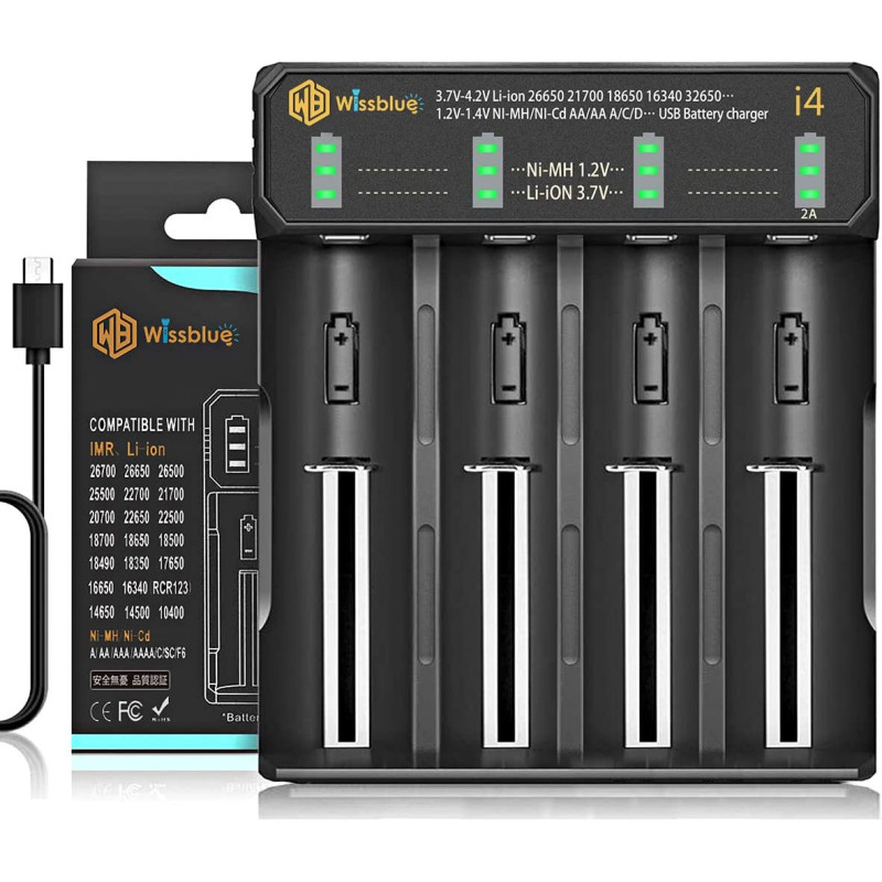 Oplader | Yonii I4 - Passer til 4 stk 26650 batterier