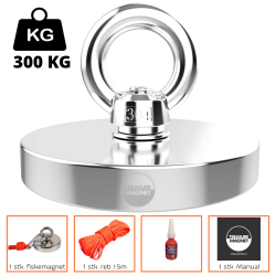 Fiskemagnet | Magnetfiskeri - 300KG fiskemagnet m. reb, lim og manual